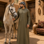 Desert courtyard with horse and man