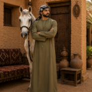 Desert courtyard with horse and man(1)