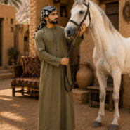 Desert courtyard with man and horse(1)