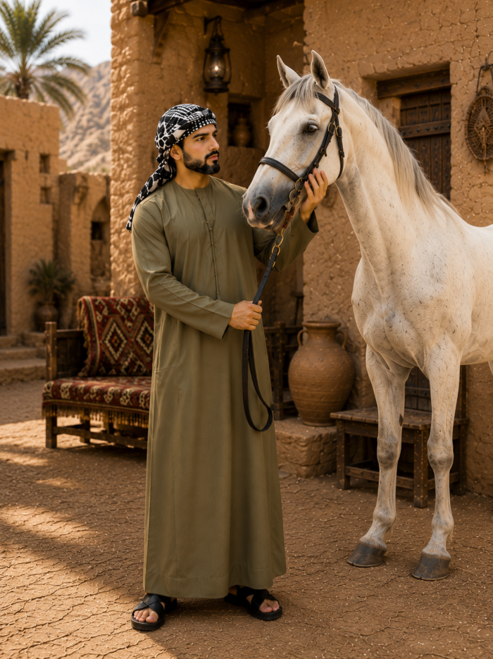 Desert courtyard with man and horse(1)