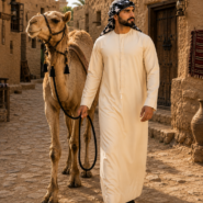 Desert village walk with camel